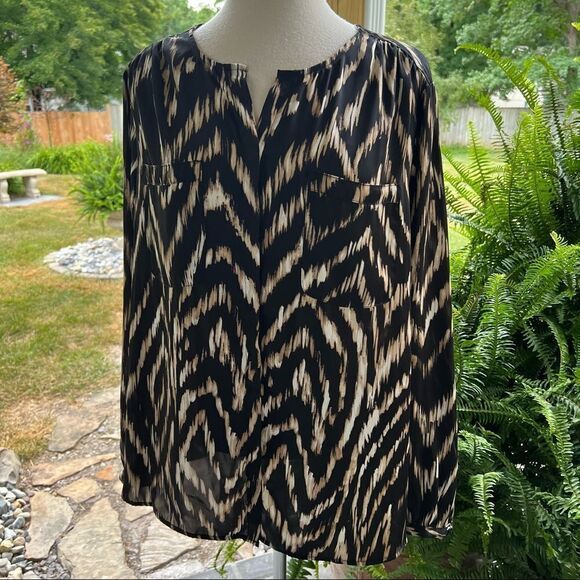 PLUS SIZE Liz Claiborne Blouse Brown Cream & White size 2X - Picture 1 of 9